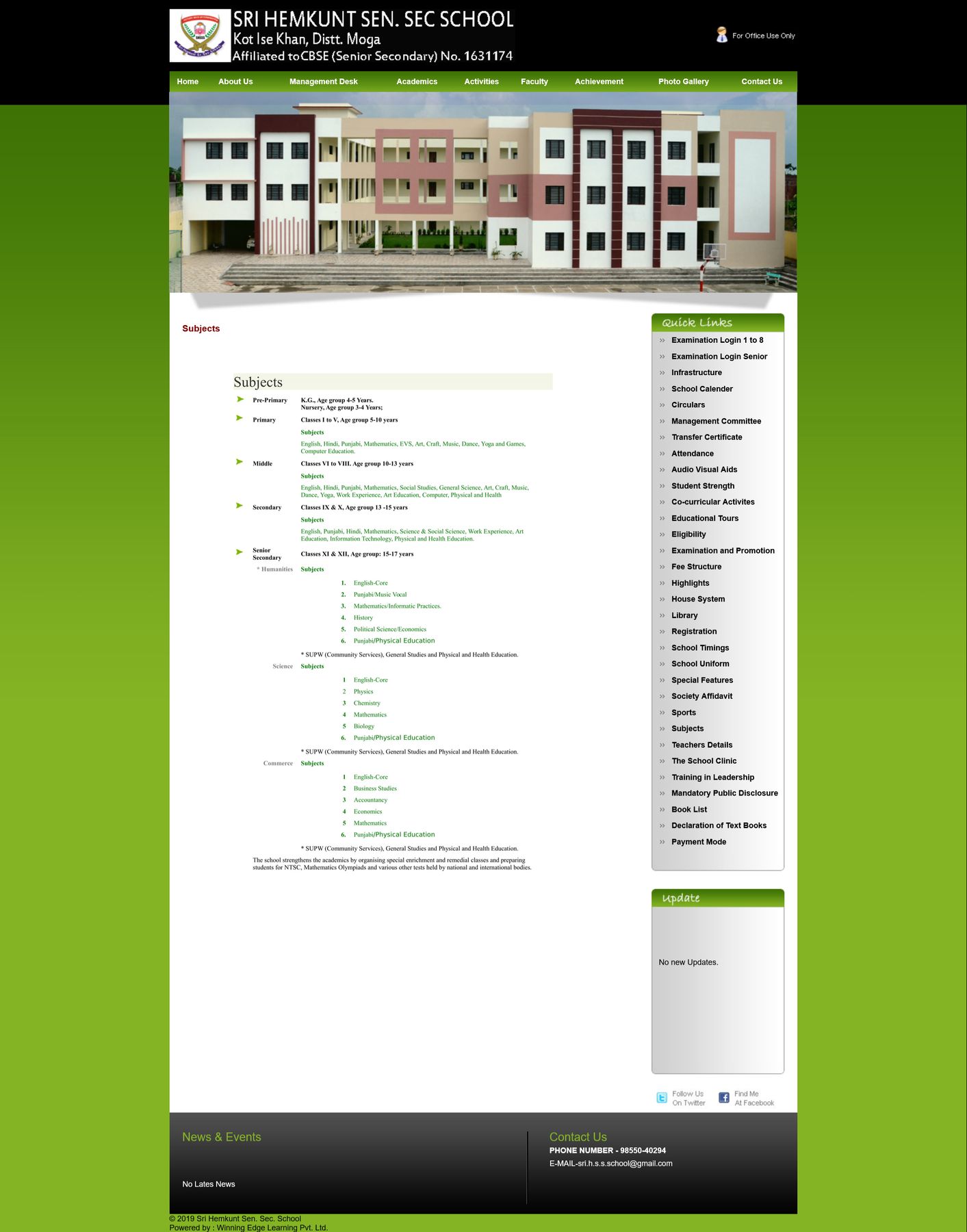 Subjects Offered